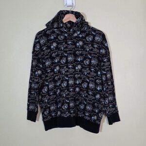 Uniqlo x Peter Rabbit Overprint Hoodie Men XL Black AOP LS Beatrix Potter Unisex